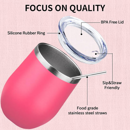 12oz/1Pack Stainless Steel Wine Tumbler with Lids, Double Wall Vacuum Stainless Steel Travel Tumbler,Insulated Wine GlassesTravel Tumbler for Cold & Hot Drinks,Cup for Champaign Coffee (Peach)