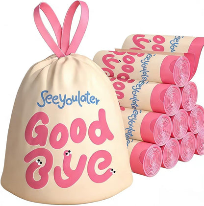 SeeYouLater 4 Gallon Trash Bags 150pcs Drawstring Tearing-Free for Bathroom Office Home Bedroom Trash Can with Pink Blue Alphabet Garbage Basket Bags
