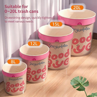 SeeYouLater 4 Gallon Trash Bags 150pcs Drawstring Tearing-Free for Bathroom Office Home Bedroom Trash Can with Pink Blue Alphabet Garbage Basket Bags