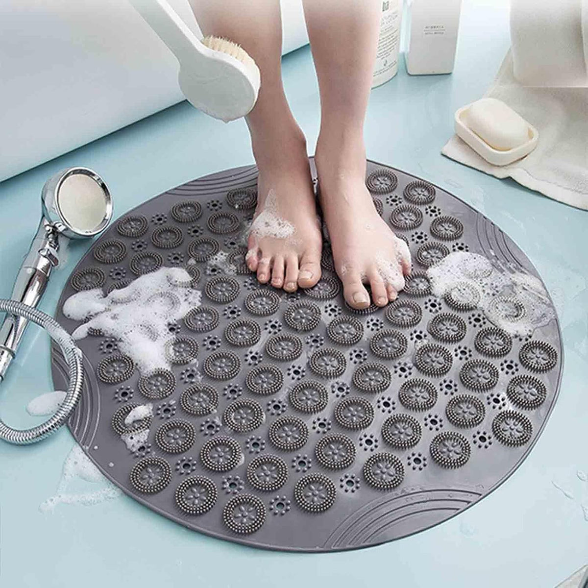 Bath Mat Bath Mats for Bathroom Mat Non Slip Bathmat Shower Outside Rug Round Bottom High Adsorption Suction Cup Washable Large Hole Drain (Pink,30x30cm)