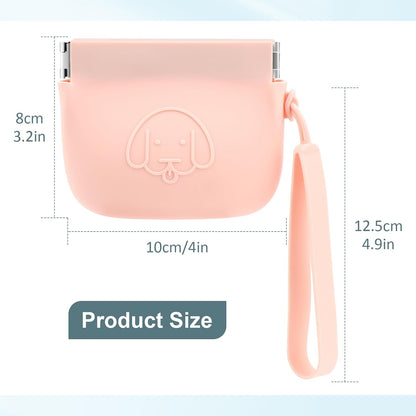 Silicone Dog Treat Pouch, Auto Closure, with Pet Training Clicker, Walking Bag for Dog and Cat, Pocket Size, Easy to Clean, Odorless, Travel Bag (Pink)