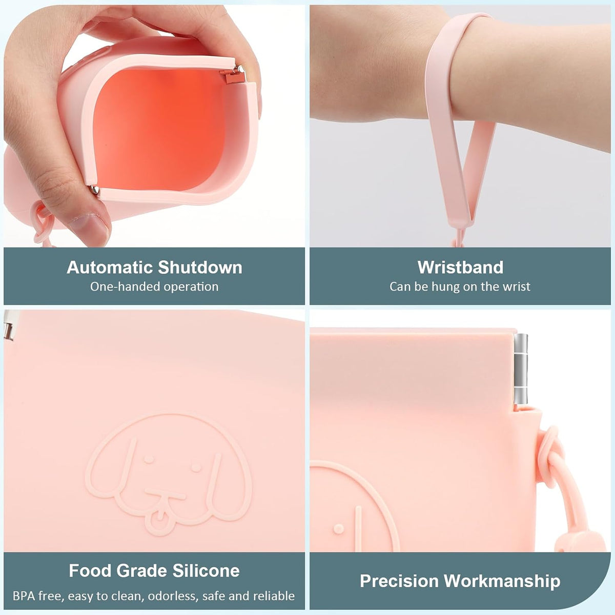 Silicone Dog Treat Pouch, Auto Closure, with Pet Training Clicker, Walking Bag for Dog and Cat, Pocket Size, Easy to Clean, Odorless, Travel Bag (Pink)