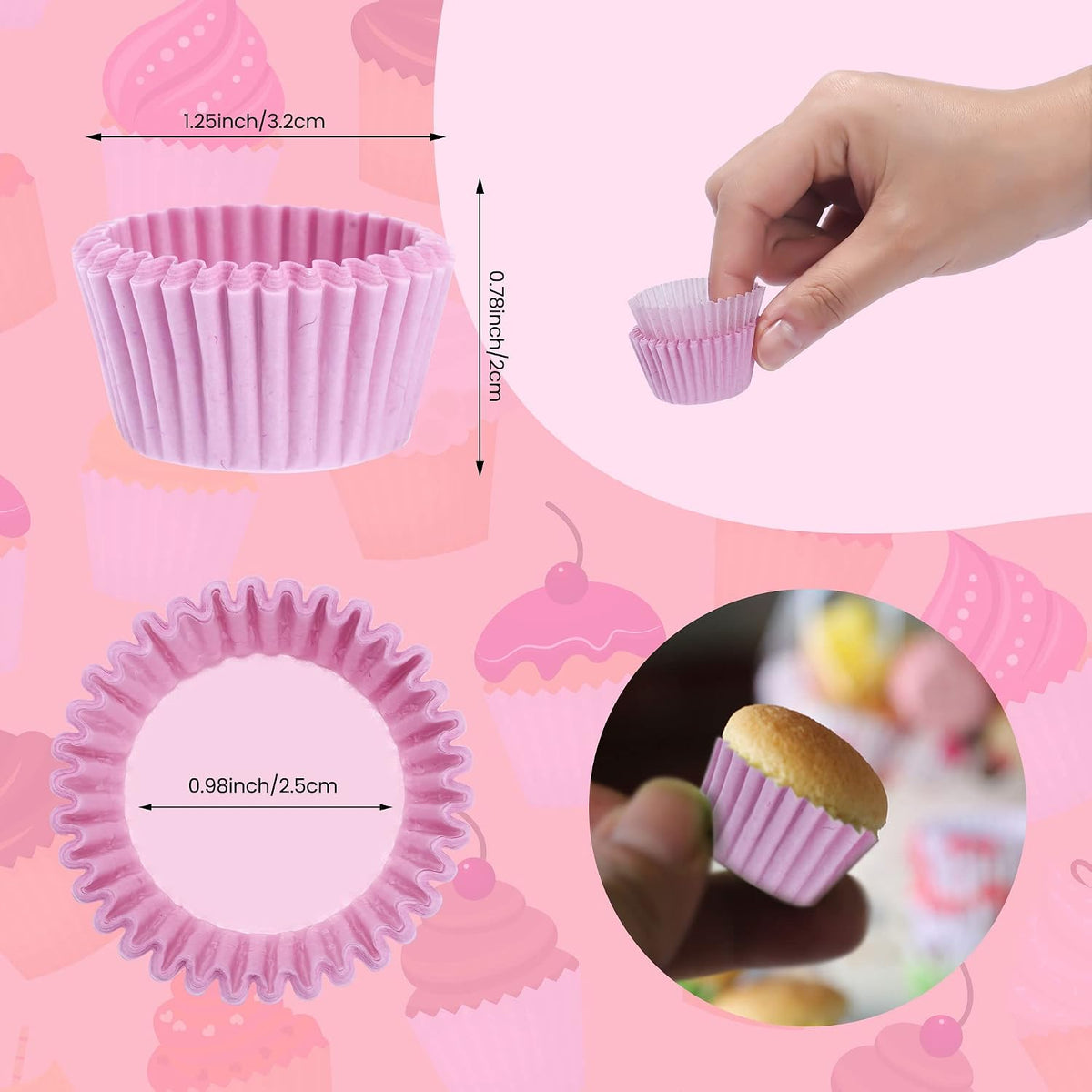 1 Inch Super Mini Cupcake papers Liners Baking Cups 1000 Pack Muffin Lining Wrappers, Pink