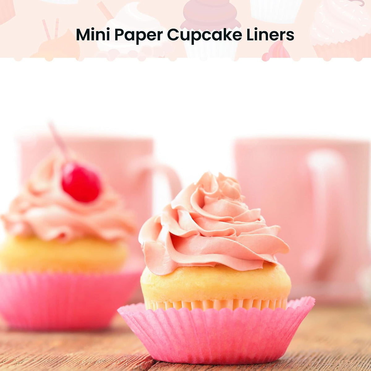1 Inch Super Mini Cupcake papers Liners Baking Cups 1000 Pack Muffin Lining Wrappers, Pink