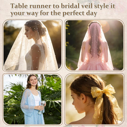 Pearl Table Runner, 63x120In Sheer Chiffon Lace for Wedding Birthday
