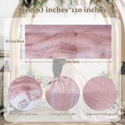Pearl Table Runner, 63x120In Sheer Chiffon Lace for Wedding Birthday
