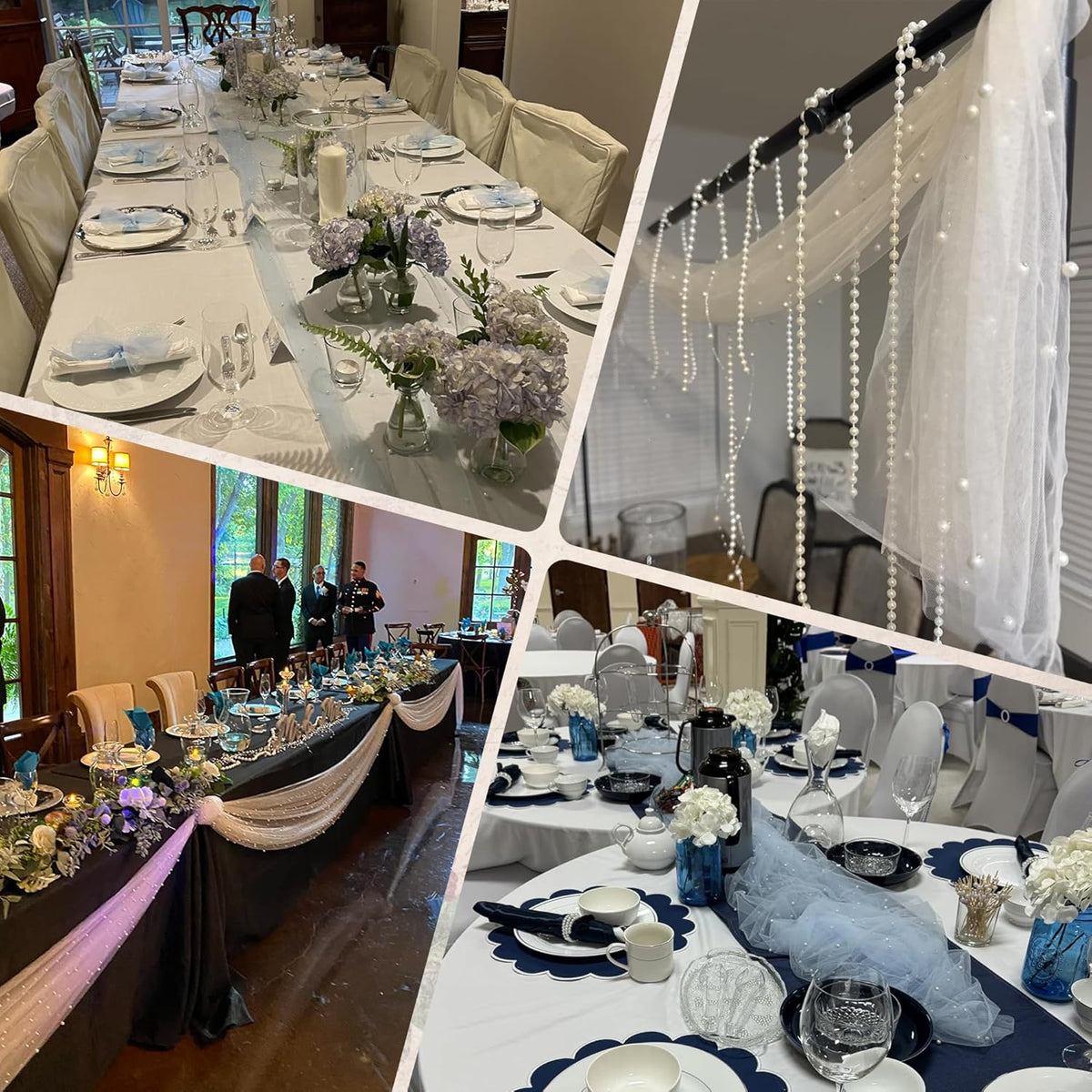 Pearl Table Runner, 63x120In Sheer Chiffon Lace for Wedding Birthday