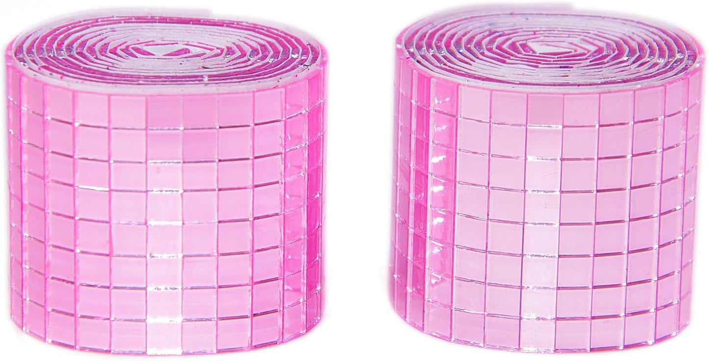 Pink Self Adhesive Glass Mirror Mosaic Tiles, 5 x 5 mm Square Mirror Tiles 3200 Pieces for DIY Craft, Interior, Art Collage, Card Making, Cups 2 Rolls