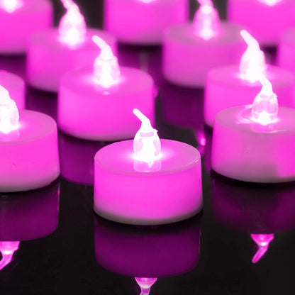 24 Pack LED Tea Lights Candles, Steady Pink Flameless Candles (Pink - 24pcs)