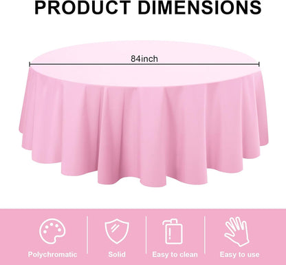 8 Pack Plastic Tablecloth 84" Disposable Table Cloths for 6 to 8 Foot Tables Round Table Cover for Parties (Pink, Round)