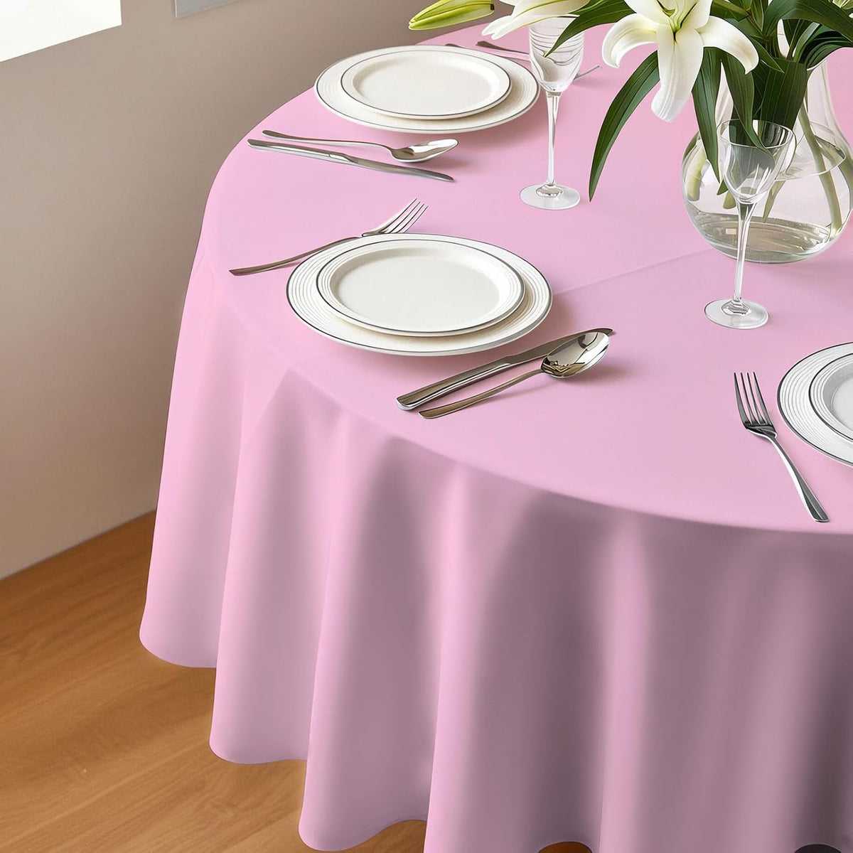 8 Pack Plastic Tablecloth 84" Disposable Table Cloths for 6 to 8 Foot Tables Round Table Cover for Parties (Pink, Round)