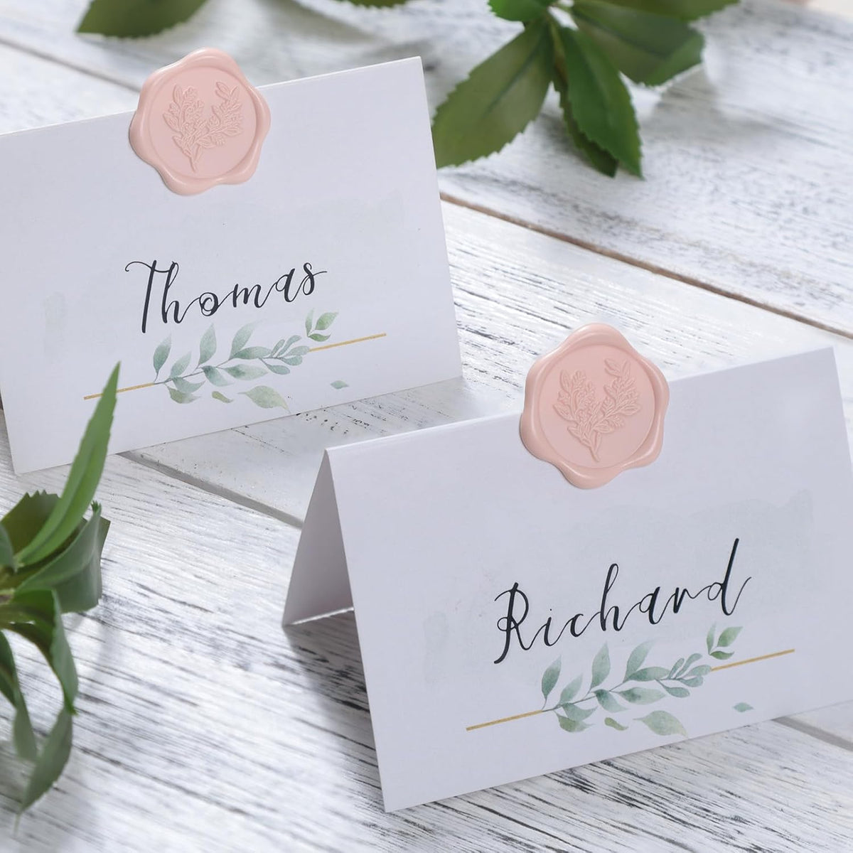 Wax Seal Stickers - Eucalyptus Wedding Invitation Envelope Seal Stickers, 50 Pcs Self- Adhesive Blush Pink Stickers, Perfect for Invitation, Christmas, Gift Wrapping, Party