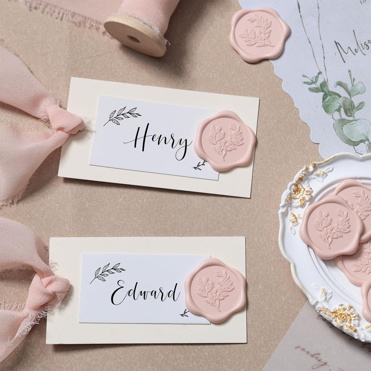 Wax Seal Stickers - Eucalyptus Wedding Invitation Envelope Seal Stickers, 50 Pcs Self- Adhesive Blush Pink Stickers, Perfect for Invitation, Christmas, Gift Wrapping, Party
