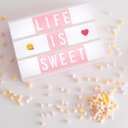 Pink Cinema Light Box with 400 Letters, Emojis, 2 Markers. Led Light Box Home Office and Room Decor, Cinema Led Sign Letters Board. Gifts for Women Girls Christmas Birthdays, Pink Decor
