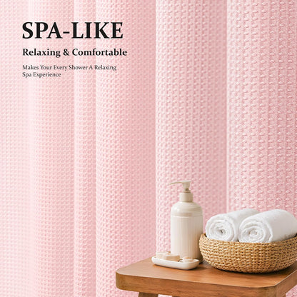 Waffle Shower Curtain 256 GSM Heavy Duty Fabric 72"x72" Pink