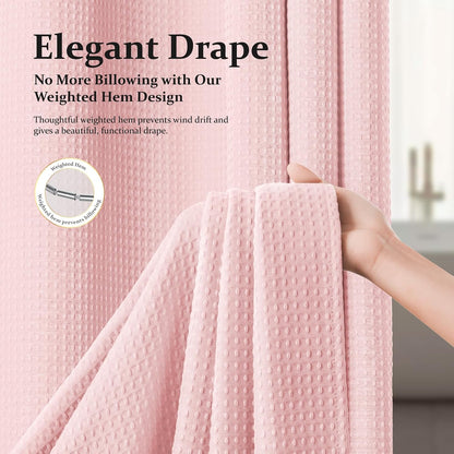 Waffle Shower Curtain 256 GSM Heavy Duty Fabric 72"x72" Pink