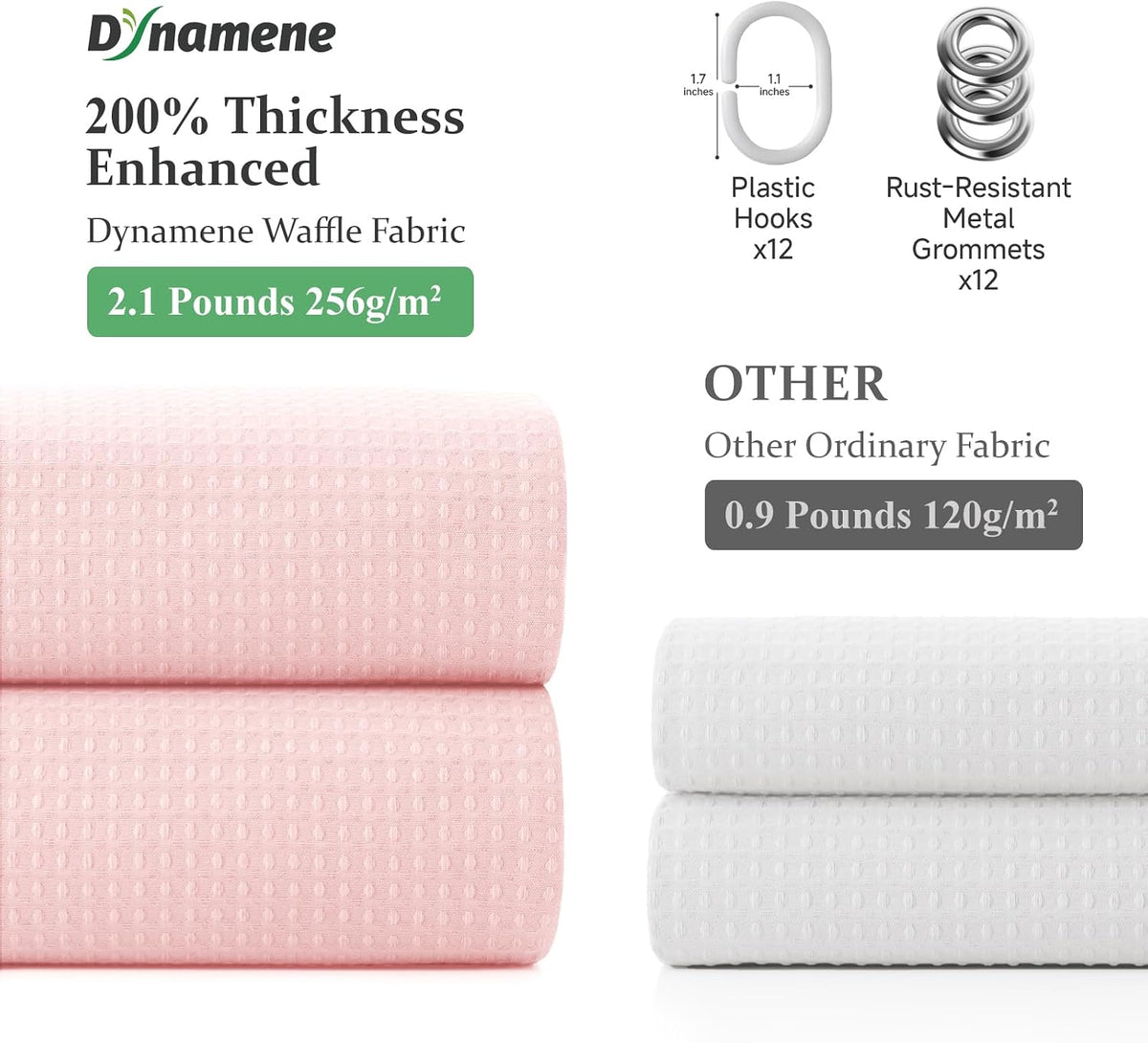 Waffle Shower Curtain 256 GSM Heavy Duty Fabric 72"x72" Pink