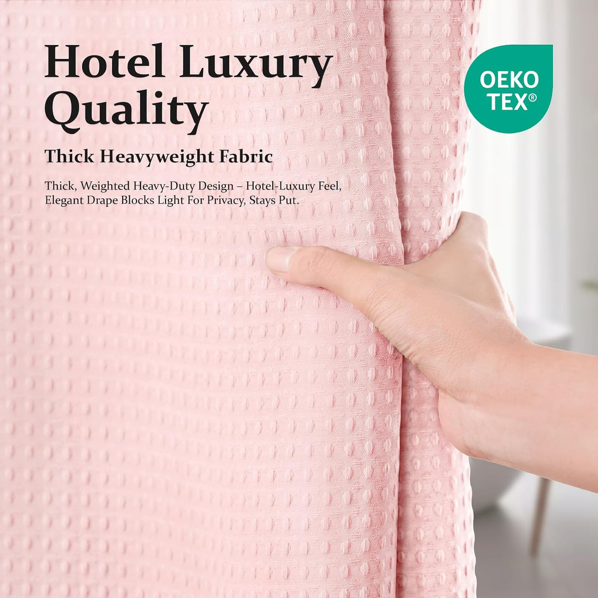 Waffle Shower Curtain 256 GSM Heavy Duty Fabric 72"x72" Pink