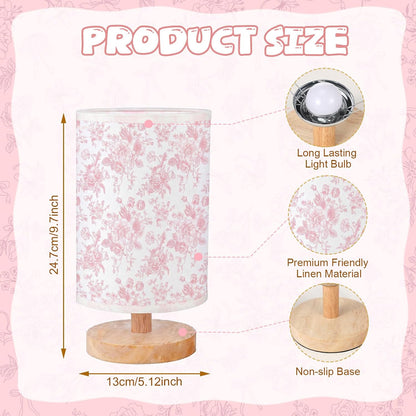 Pink Flower Small Table Lamp Bedside Floral Lamp with USB Ports