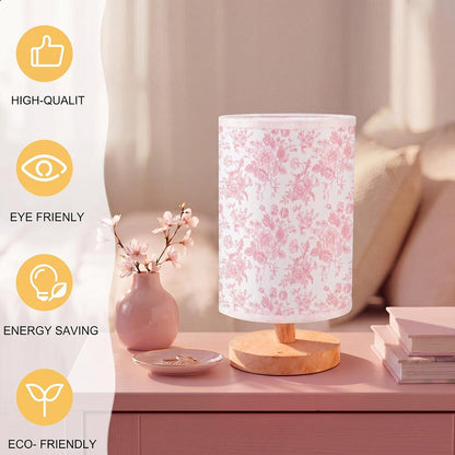 Pink Flower Small Table Lamp Bedside Floral Lamp with USB Ports