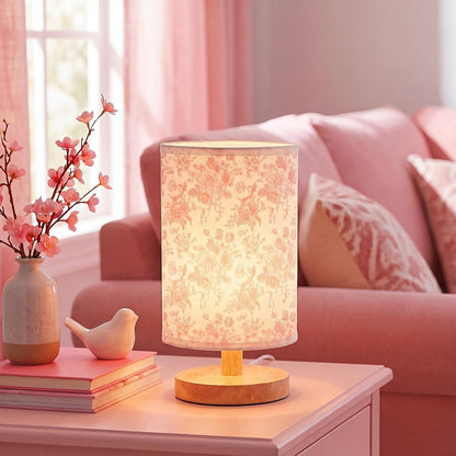 Pink Flower Small Table Lamp Bedside Floral Lamp with USB Ports