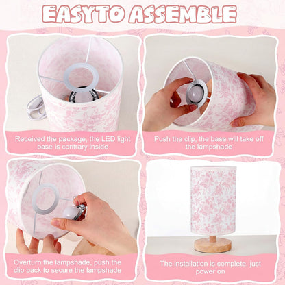 Pink Flower Small Table Lamp Bedside Floral Lamp with USB Ports