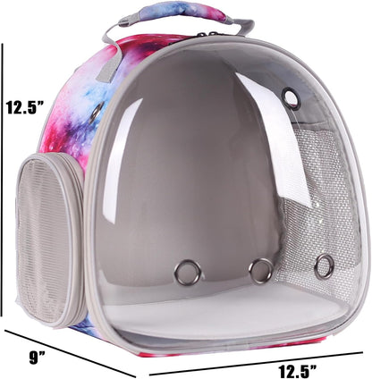 Bunny Carrier Backpack with Space Capsule Clear Bubble Window - Portable Small Animal Backpack Travel Pet Carrier Galaxy for Guinea Pig Rabbit Bearded Dragon Rat Lizard Hamster (Galaxy Pink)