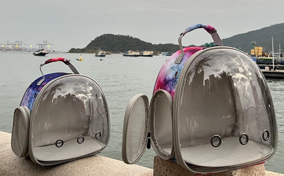 Bunny Carrier Backpack with Space Capsule Clear Bubble Window - Portable Small Animal Backpack Travel Pet Carrier Galaxy for Guinea Pig Rabbit Bearded Dragon Rat Lizard Hamster (Galaxy Pink)