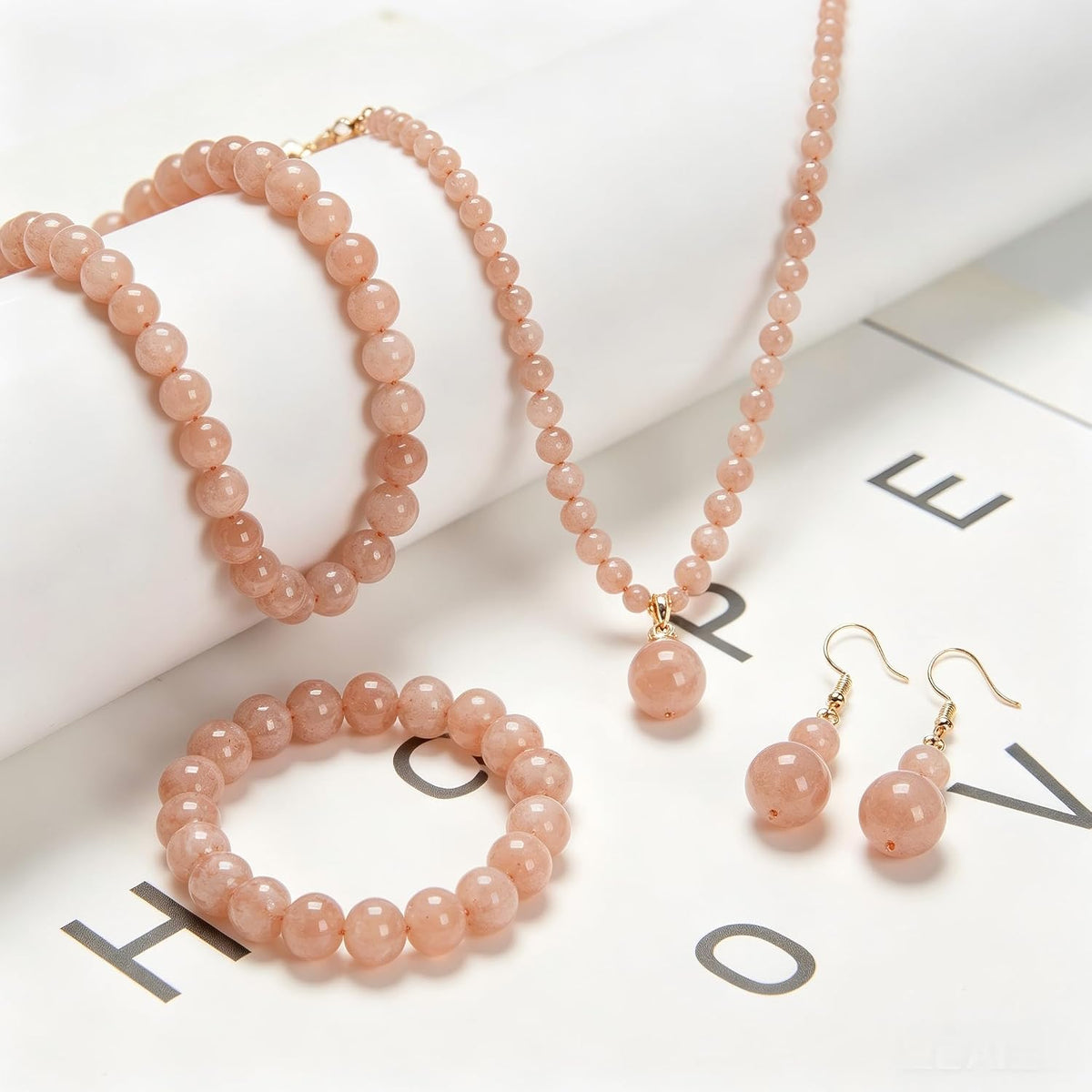 120Pcs 6mm Natural Peach Moonstone Smooth Round Beads for Jewlery Making