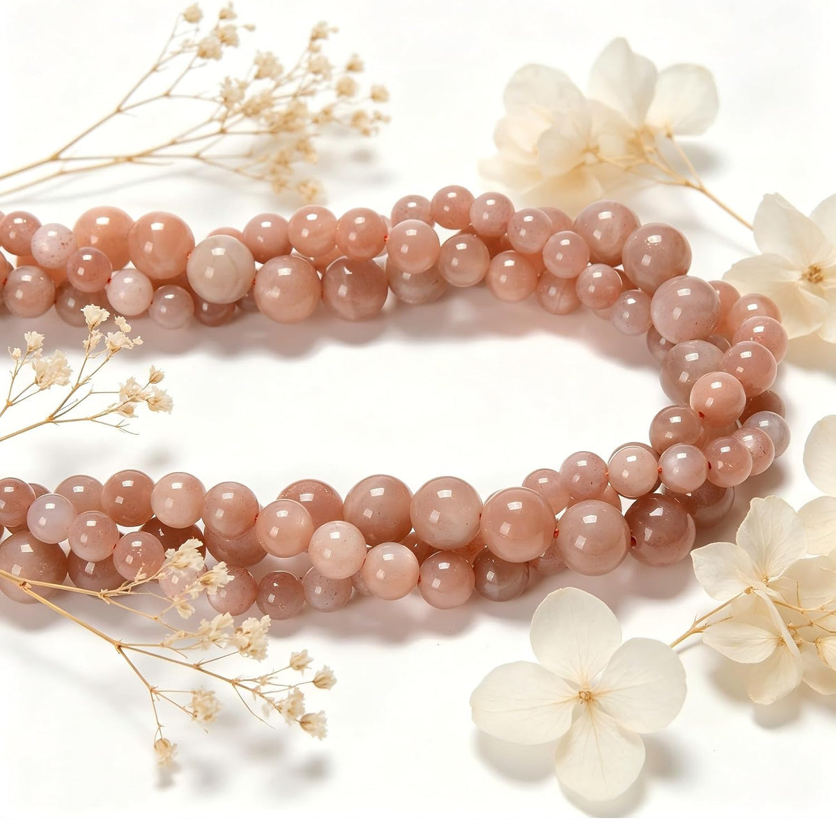 120Pcs 6mm Natural Peach Moonstone Smooth Round Beads for Jewlery Making