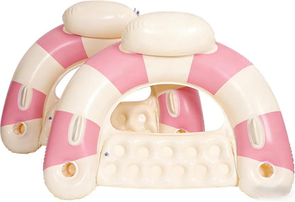 2 pcs Inflatable Pool Float Chair - 43" Pool Floaties Chair Floats Loungers for Swimming Pools Floating Lounger with Cup Holders Party Floaties for Adults