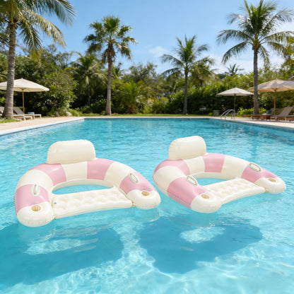 2 pcs Inflatable Pool Float Chair - 43" Pool Floaties Chair Floats Loungers for Swimming Pools Floating Lounger with Cup Holders Party Floaties for Adults