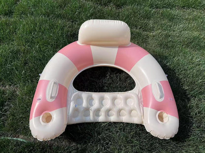 2 pcs Inflatable Pool Float Chair - 43" Pool Floaties Chair Floats Loungers for Swimming Pools Floating Lounger with Cup Holders Party Floaties for Adults