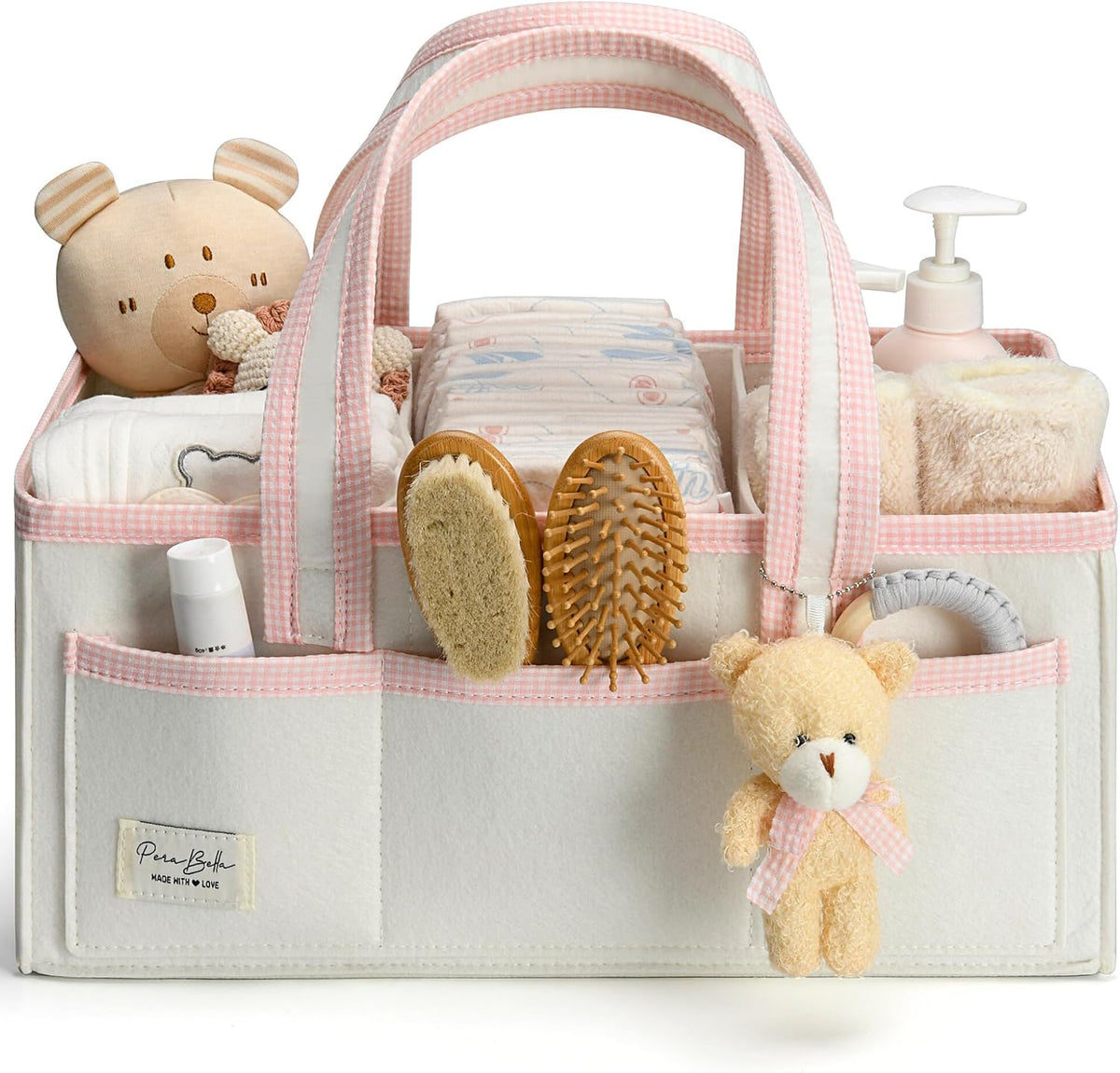 Baby Diaper Caddy Organizer, XL Baby Basket Shower Gift Caddy, Portable Felt Changing Table Basket, Nursery Storage Bin, Newborn Boy and Girl Essentials for Registry, Car Diaper Organizer