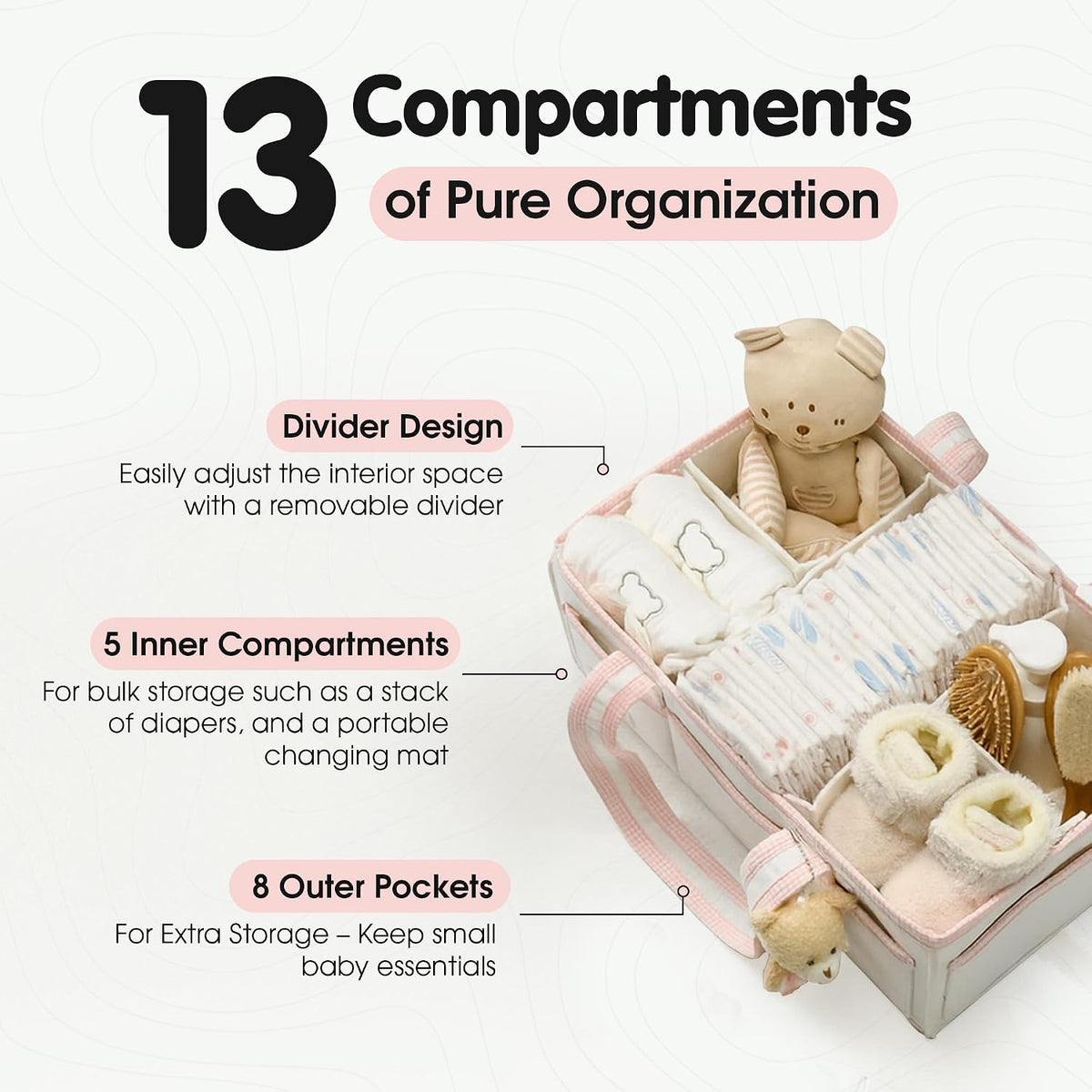 Baby Diaper Caddy Organizer, XL Baby Basket Shower Gift Caddy, Portable Felt Changing Table Basket, Nursery Storage Bin, Newborn Boy and Girl Essentials for Registry, Car Diaper Organizer