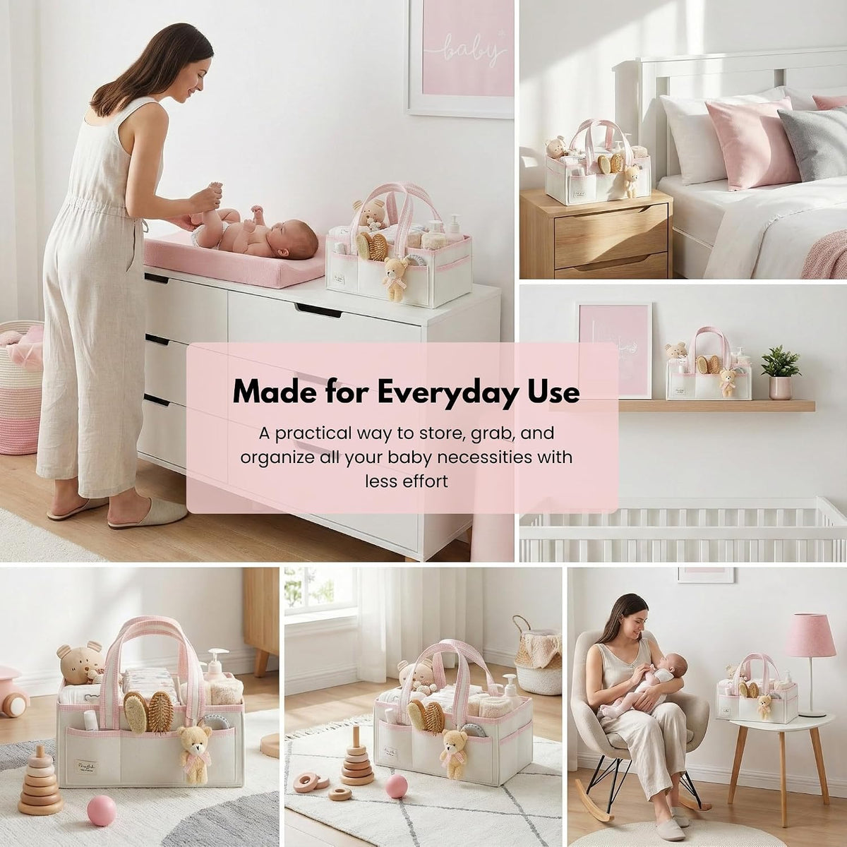 Baby Diaper Caddy Organizer, XL Baby Basket Shower Gift Caddy, Portable Felt Changing Table Basket, Nursery Storage Bin, Newborn Boy and Girl Essentials for Registry, Car Diaper Organizer