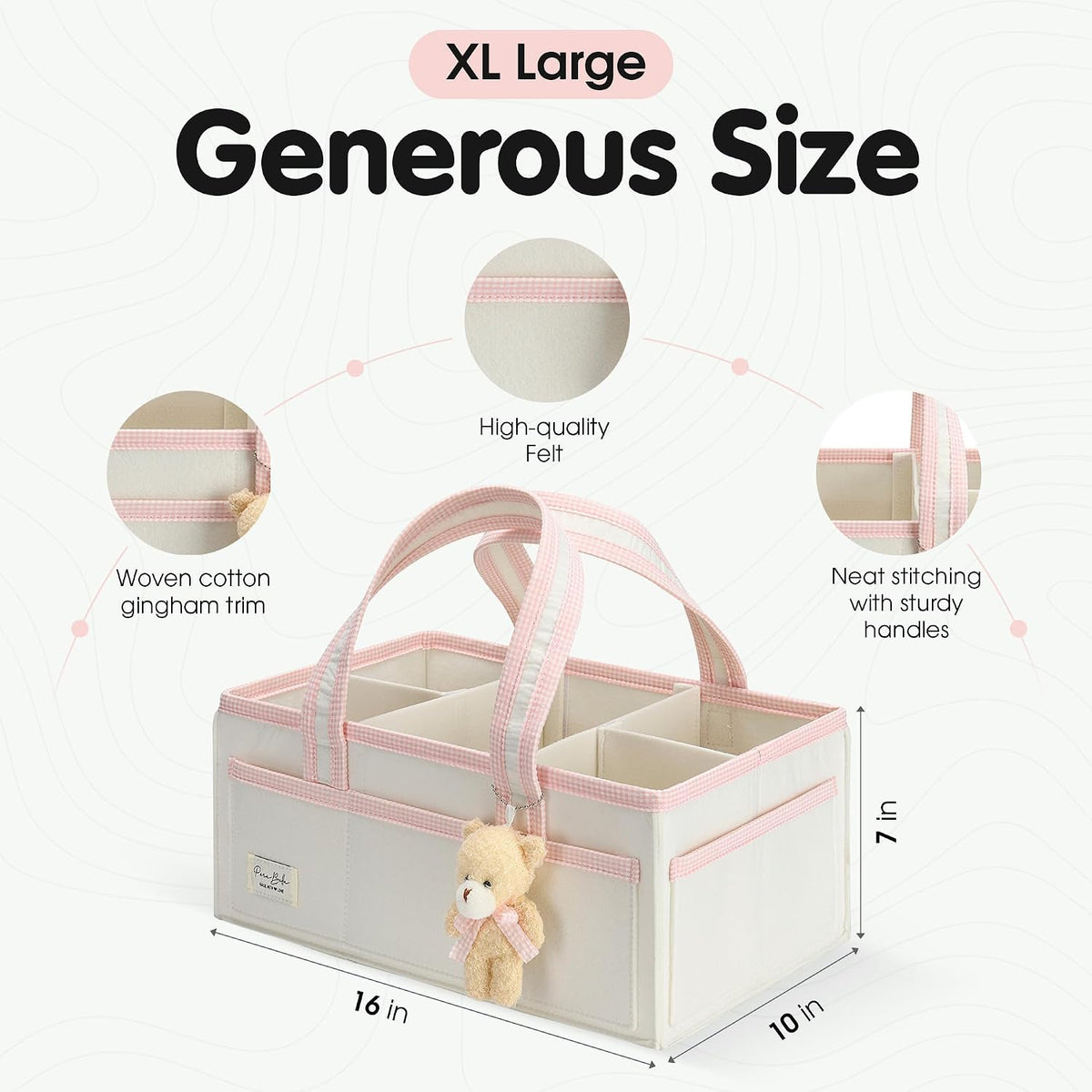Baby Diaper Caddy Organizer, XL Baby Basket Shower Gift Caddy, Portable Felt Changing Table Basket, Nursery Storage Bin, Newborn Boy and Girl Essentials for Registry, Car Diaper Organizer