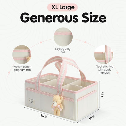Baby Diaper Caddy Organizer, XL Baby Basket Shower Gift Caddy, Portable Felt Changing Table Basket, Nursery Storage Bin, Newborn Boy and Girl Essentials for Registry, Car Diaper Organizer