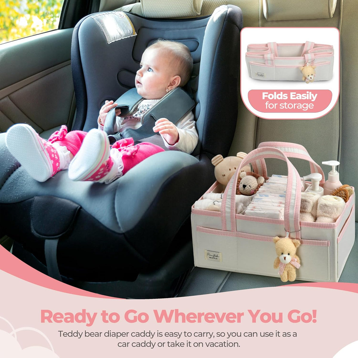 Baby Diaper Caddy Organizer, XL Baby Basket Shower Gift Caddy, Portable Felt Changing Table Basket, Nursery Storage Bin, Newborn Boy and Girl Essentials for Registry, Car Diaper Organizer