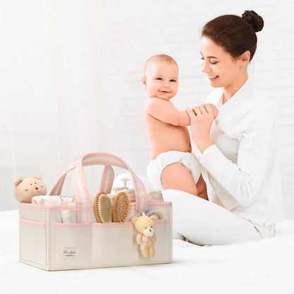 Baby Diaper Caddy Organizer, XL Baby Basket Shower Gift Caddy, Portable Felt Changing Table Basket, Nursery Storage Bin, Newborn Boy and Girl Essentials for Registry, Car Diaper Organizer