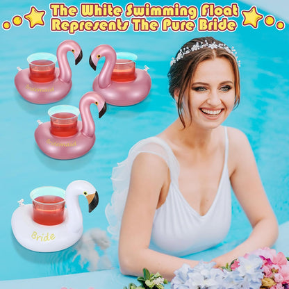 12 Pack Flamingo Inflatable Drink Holder Drink Pool Float Reusable Float Cup Coasters for Wedding Bachelorette Bridal Shower Party, White and Rose Gold