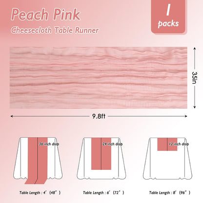 3 Pack Peach Pink Cheesecloth Table Runner 120 Inch Boho Wedding Decor