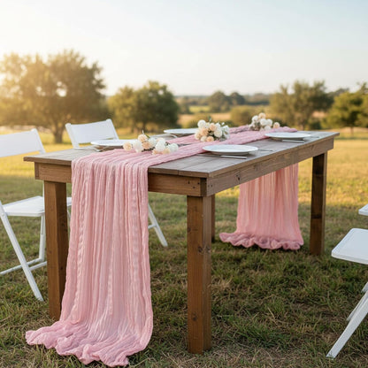 3 Pack Peach Pink Cheesecloth Table Runner 120 Inch Boho Wedding Decor