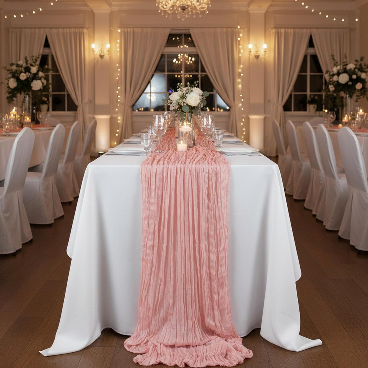 3 Pack Peach Pink Cheesecloth Table Runner 120 Inch Boho Wedding Decor