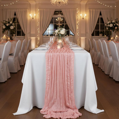3 Pack Peach Pink Cheesecloth Table Runner 120 Inch Boho Wedding Decor