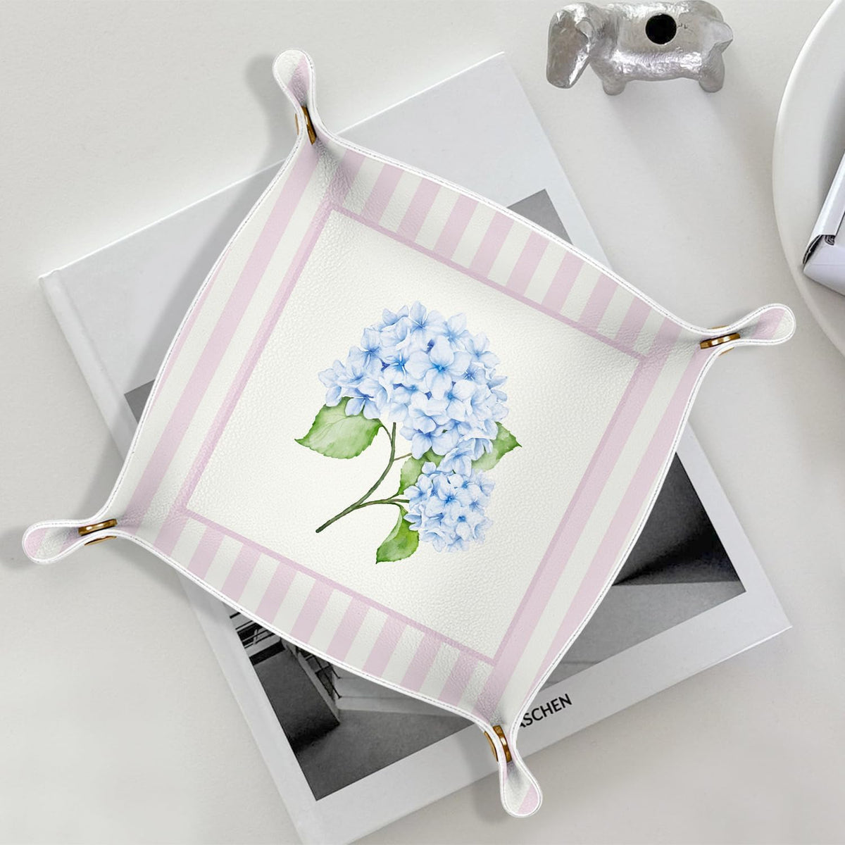 Pink Hydrangea Floral Jewelry Valet Tray for Women,Hydrangea decor