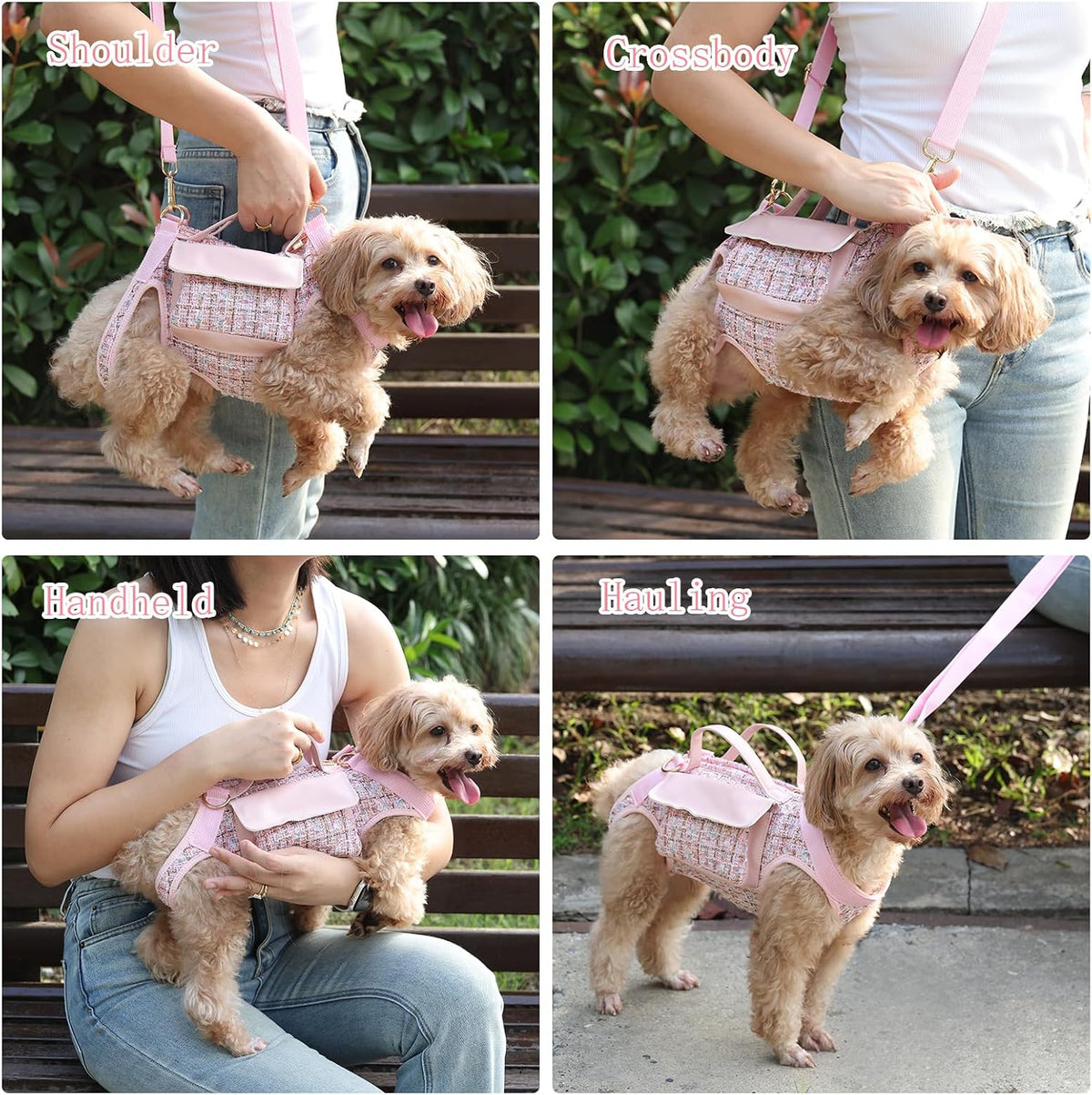 Dog Lift Harness Backpack for Small Dogs Cats, Adjustable Straps Dog Sling Carrier Full Body for Hiking, Travel, Outdoor – Pink Medium