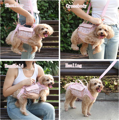 Dog Lift Harness Backpack for Small Dogs Cats, Adjustable Straps Dog Sling Carrier Full Body for Hiking, Travel, Outdoor – Pink Medium