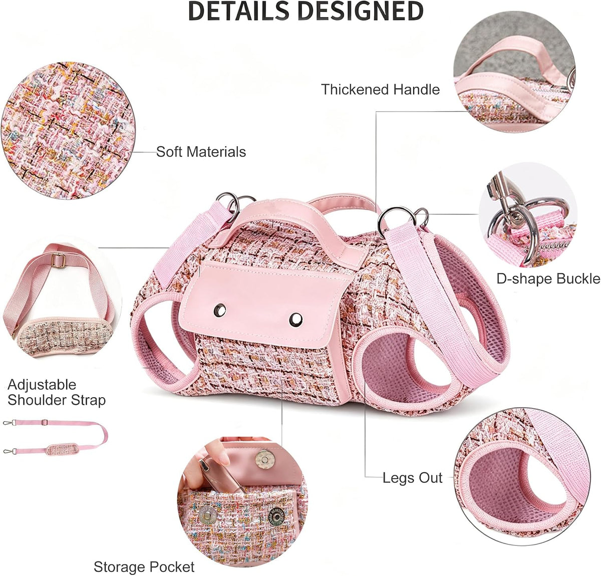 Dog Lift Harness Backpack for Small Dogs Cats, Adjustable Straps Dog Sling Carrier Full Body for Hiking, Travel, Outdoor – Pink Medium