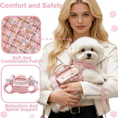 Dog Lift Harness Backpack for Small Dogs Cats, Adjustable Straps Dog Sling Carrier Full Body for Hiking, Travel, Outdoor – Pink Medium